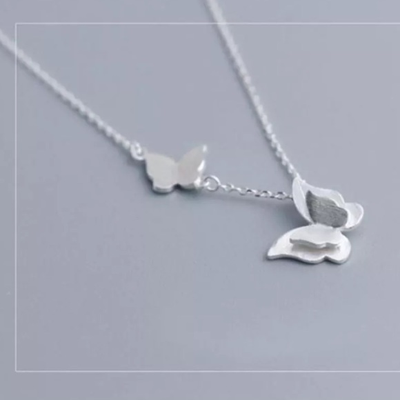 NEW Sterling Silver Double Butterfly Necklace - Picture 2 of 5